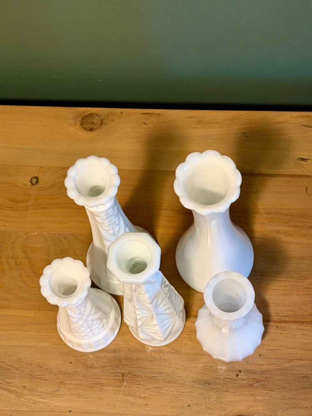 Vintage Milk Glass Lot Vases + Goblets Hobnail Grapes Wedding Decor - Picture 7 of 15